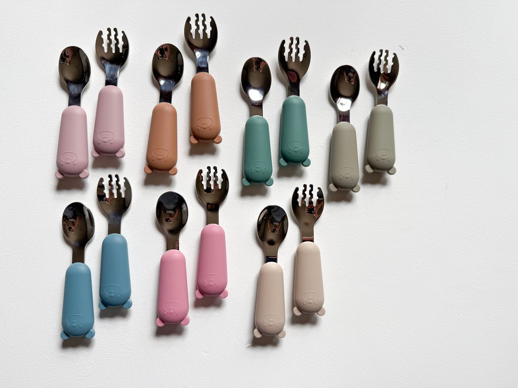 Silicone  and stainless steel spoon and fork set
